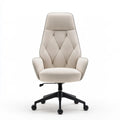 High-Back Executive Office Chair, Beige Polyester Upholstery, Padded Arms, Black Metal Base, 25.6 x 27.6 x 45.3-49.2 in