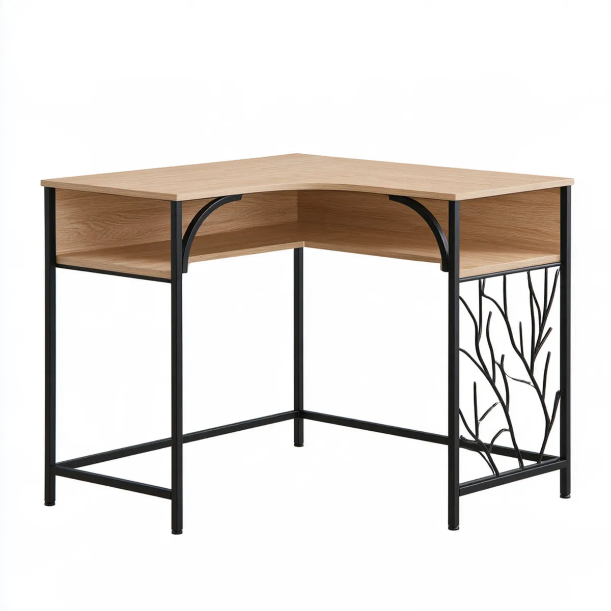 L-Shaped Corner Computer Desk, 47.2 x 47.2 x 29.5 in, Oak Engineered Wood and Black Steel