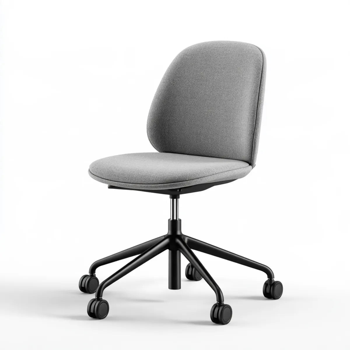 Armless Adjustable Swivel Office Chair, Gray Polyester Upholstery, Black Metal Base, 24.4 x 24.4 x 32.7-36.6 in