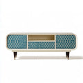 70.9 x 15.7 x 31.5 in Blue and Cream MDF TV Stand with Sliding Doors