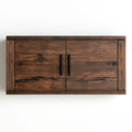 Rustic 60 x 16 x 28 in Dark Brown Solid Pine Wood TV Stand Media Console with 2 Doors