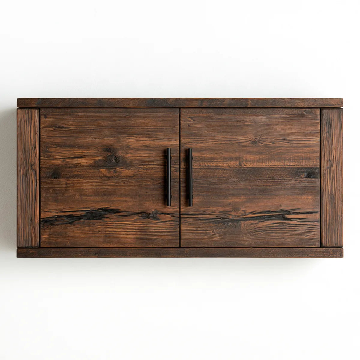 Rustic 60 x 16 x 28 in Dark Brown Solid Pine Wood TV Stand Media Console with 2 Doors