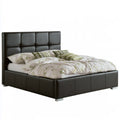 Queen Upholstered Platform Bed Frame, 66 x 87 x 47 in, 60 x 80 in Mattress Area, Black PU Leather