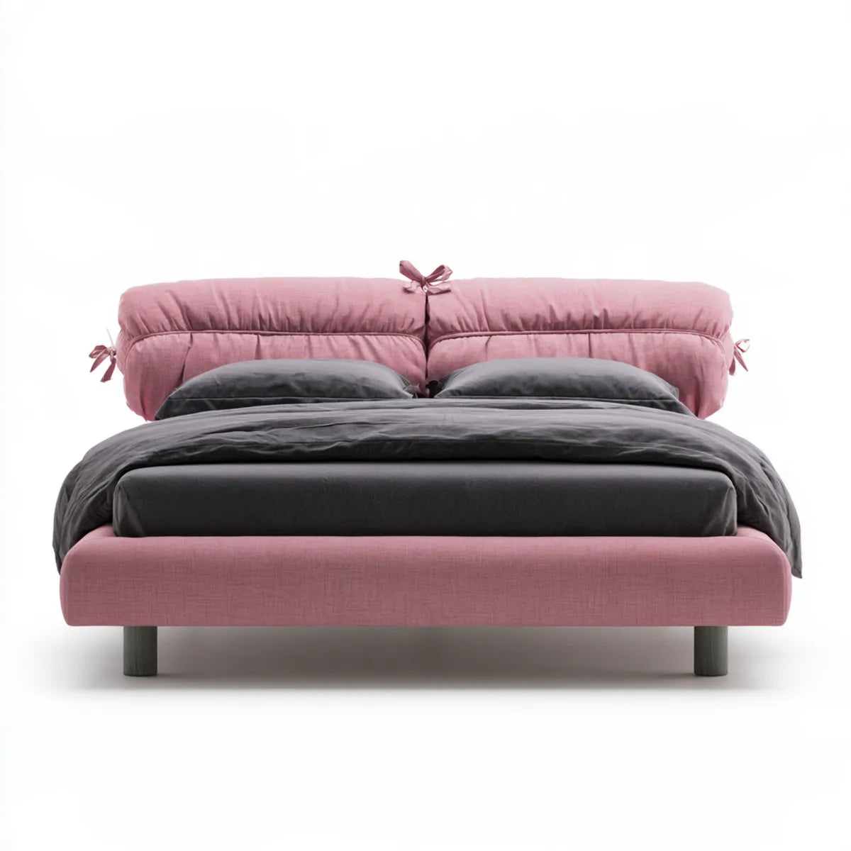 Queen Upholstered Platform Bed Frame, 64 x 87 x 47 in, Pink Polyester