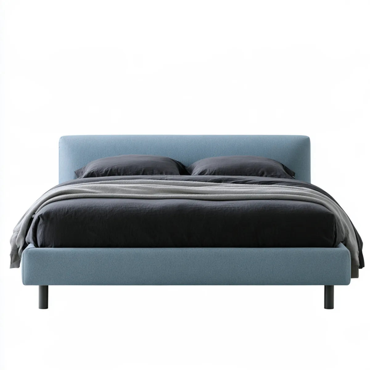 Queen Upholstered Platform Bed Frame, 60 x 80 in, Blue Polyester