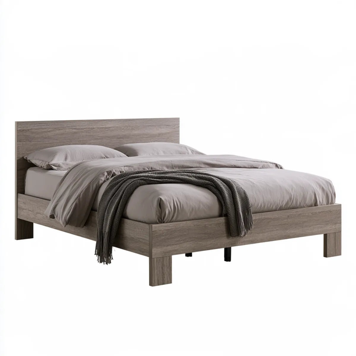 Queen Platform Bed Frame, 83 x 63 x 40 in, Gray Oak Engineered Wood