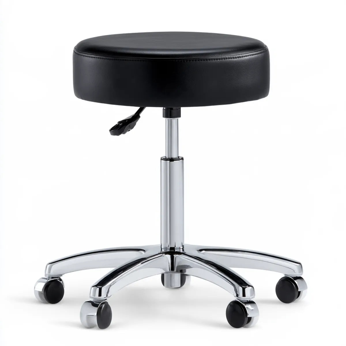 Adjustable Rolling Office Stool, 15.7 in Round Black PU Seat, 18.1-23.2 in Height, Chrome Steel Base