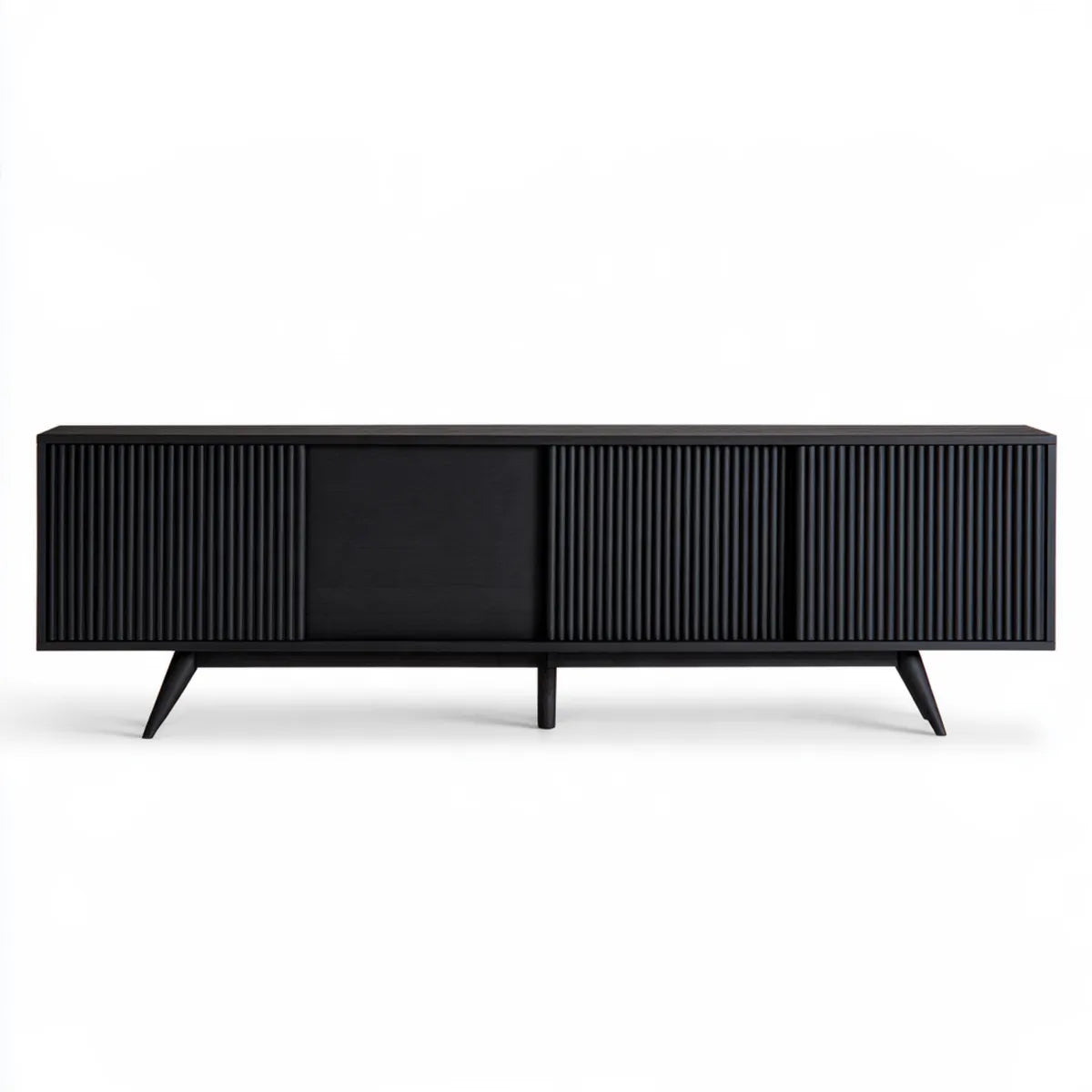 Black MDF TV Stand Media Console with Fluted Storage, 70.87 x 15.75 x 23.62 in