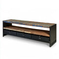 47.2 x 11.8 x 15.7 in Reclaimed Wood and Steel TV Stand with 3 Drawers, Black/Blue/Brown/Green