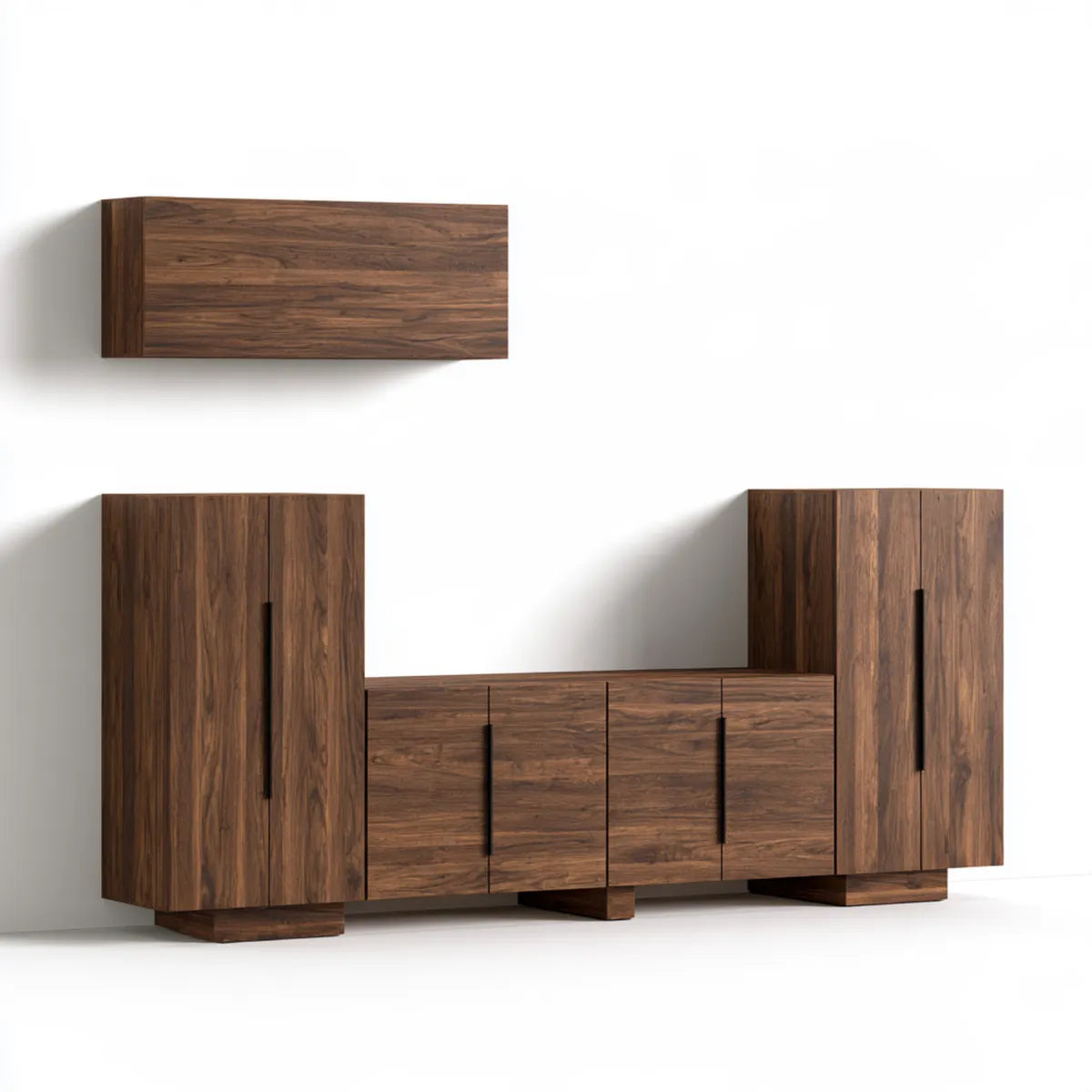 4-Piece Engineered Wood TV Stand Set, 118.1 in W x 15.7 in D x 78.7 in H, Walnut Brown and Black