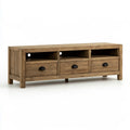 Natural Solid Wood TV Stand, 70.9 x 17.7 x 23.6 in, with 3 Drawers and Open Media Shelves