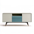 70.9 in White and Blue MDF TV Stand Media Console with 2 Drawers and Side Cabinets