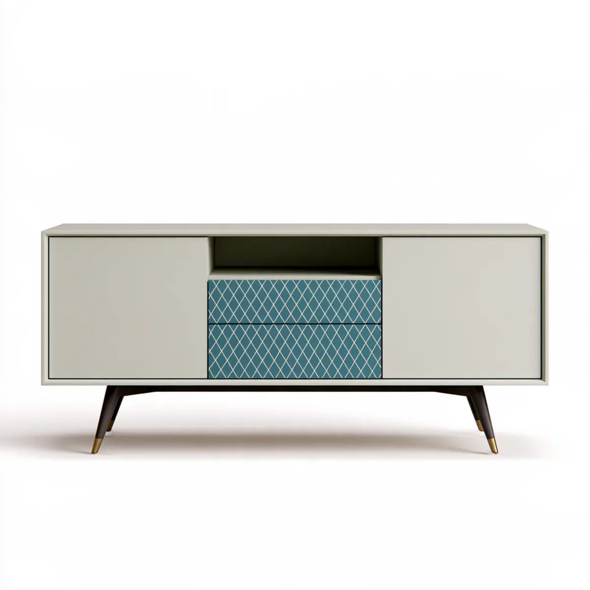 70.9 in White and Blue MDF TV Stand Media Console with 2 Drawers and Side Cabinets