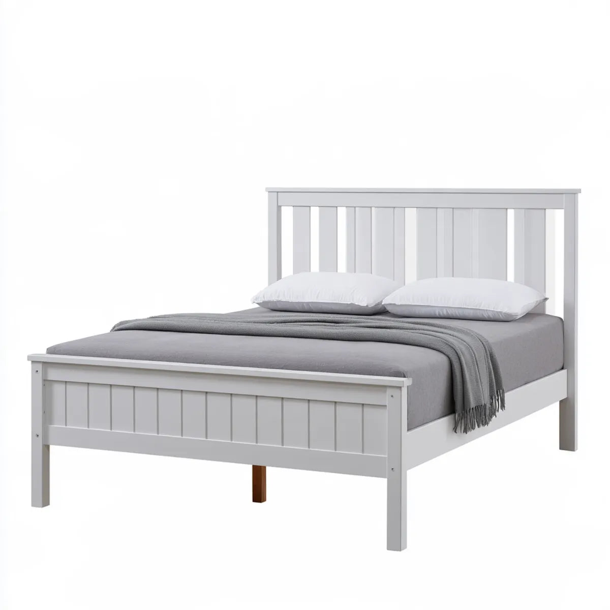 White Solid Wood Queen Platform Bed Frame, 63 x 83 x 50 in