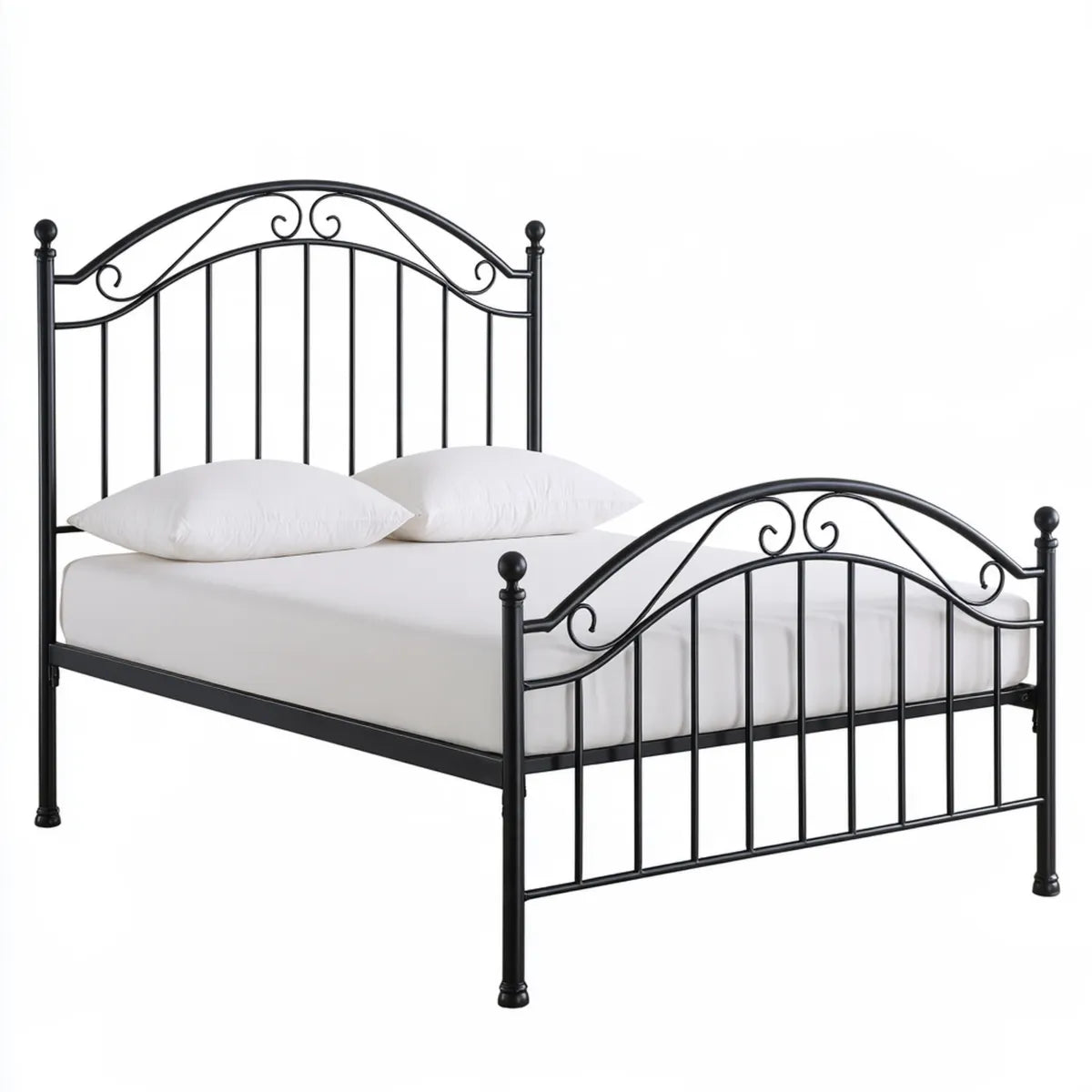 Queen Metal Bed Frame, 63 x 83 x 49 in, Black Powder-Coated Steel Curved Arch Design