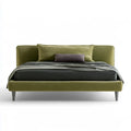 Queen Upholstered Platform Bed Frame, 87 x 66 x 40 in, Olive Green Polyester Velvet