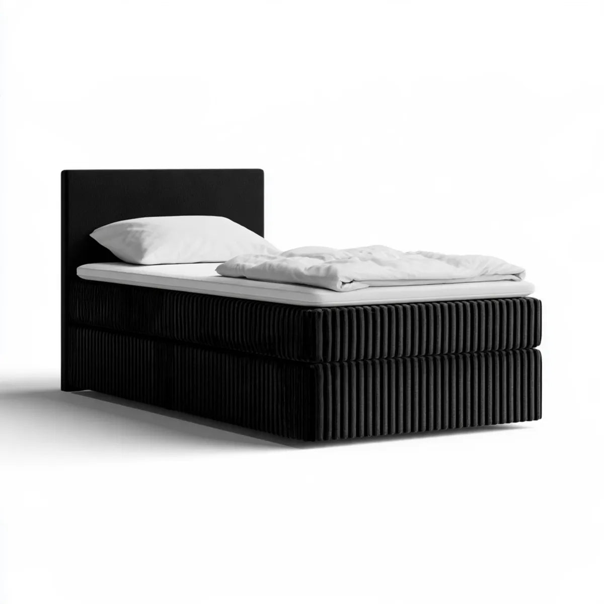Twin Bed Frame, 78.7 x 39.4 x 39.4 in, Black Polyester Upholstered Engineered Wood Platform Bed